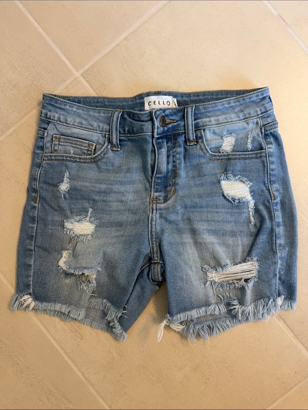 CELLO Light Blue Ripped Denim Jean Shorts with Frayed Hem